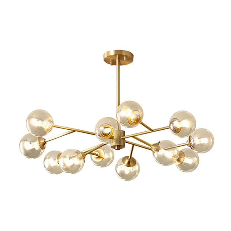 Modern Gold Metal Chandelier with Amber Glass Shade for Bedroom Ceiling