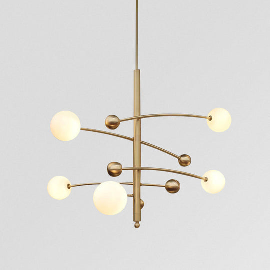 Modern Gold Hanging Chandelier Light with Opal Glass Shade - 5 Light Ceiling Fixture for Bedroom