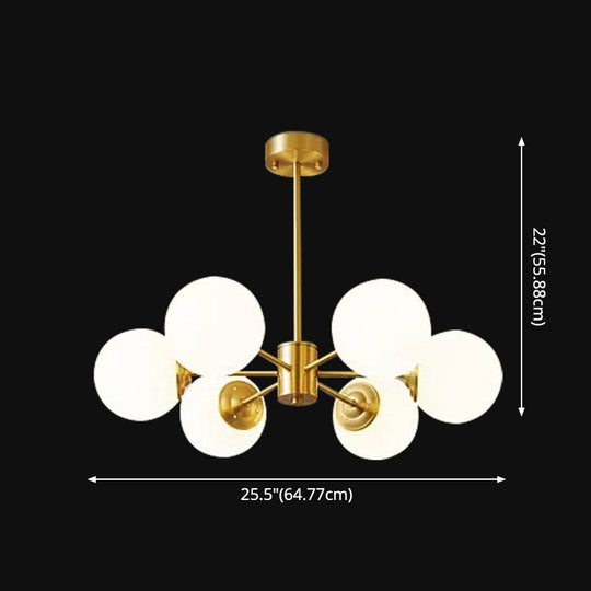 Gold Metal Hanging Chandelier with Opal Glass Shade for Bedroom