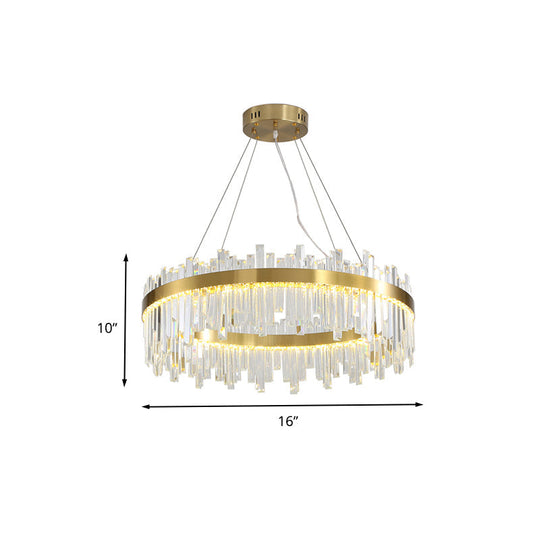 Gold Circle LED Chandelier Lamp - Postmodern Crystal Block - Multiple Sizes Available