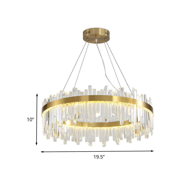 Gold Circle LED Chandelier Lamp - Postmodern Crystal Block - Multiple Sizes Available