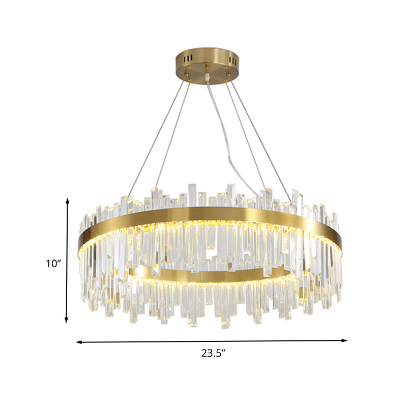 Gold Circle LED Chandelier Lamp - Postmodern Crystal Block - Multiple Sizes Available