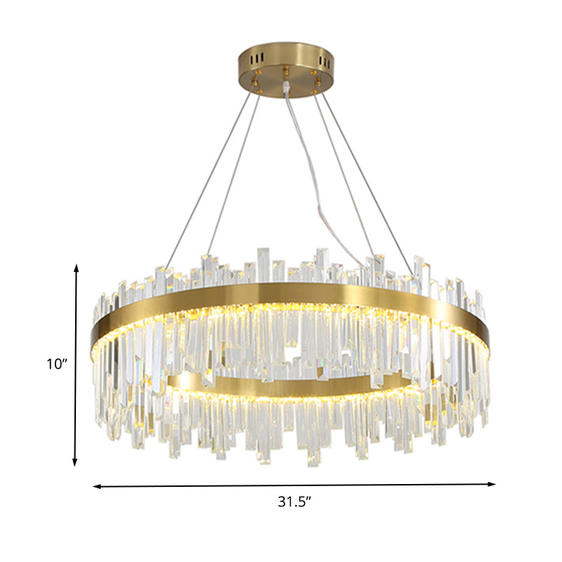 Gold Circle LED Chandelier Lamp - Postmodern Crystal Block - Multiple Sizes Available