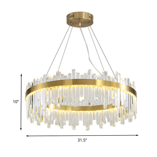 Gold Circle LED Chandelier Lamp - Postmodern Crystal Block - Multiple Sizes Available