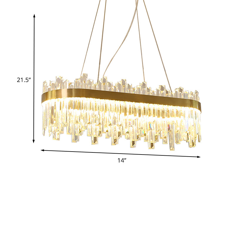 Gold Postmodern LED Chandelier with Crystal Rods - Oval Dining Room Hanging Lamp Kit