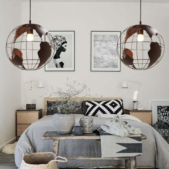 Industrial Orb Pendant Light with Metal Cage Shade for Living Room