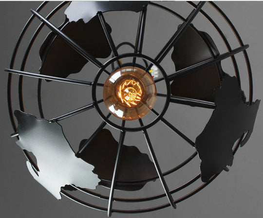 Industrial Orb Pendant Light with Metal Cage Shade for Living Room