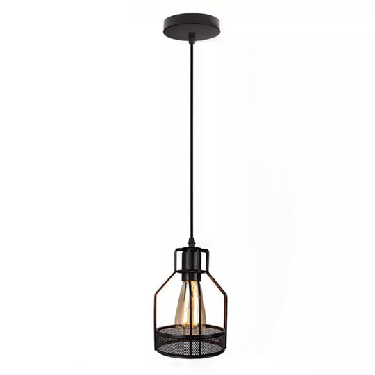 Black Metal Pendant Light - Industrial Retro Bird Cage Hanging Lamp for Restaurants