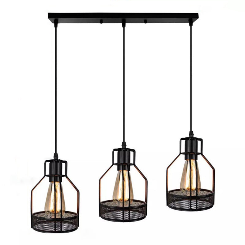 Black Metal Pendant Light - Industrial Retro Bird Cage Hanging Lamp for Restaurants