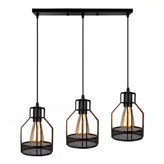 Black Metal Pendant Light - Industrial Retro Bird Cage Hanging Lamp for Restaurants