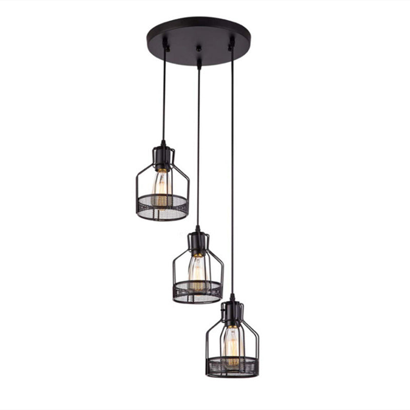 Black Metal Pendant Light - Industrial Retro Bird Cage Hanging Lamp for Restaurants
