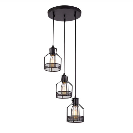 Black Metal Pendant Light - Industrial Retro Bird Cage Hanging Lamp for Restaurants