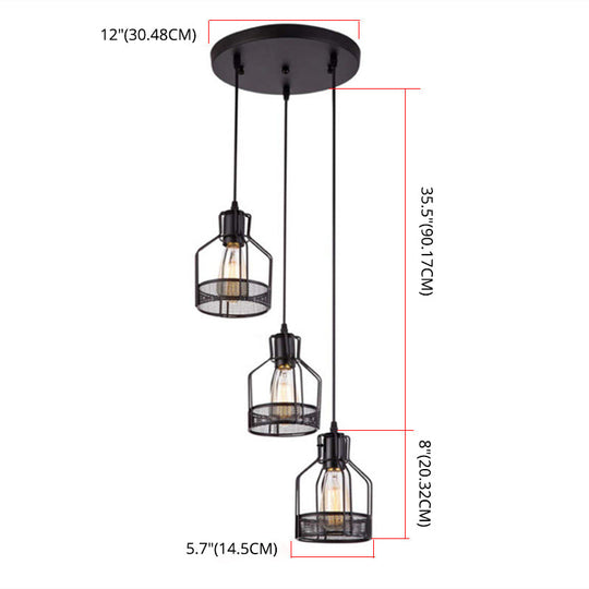 Black Metal Pendant Light - Industrial Retro Bird Cage Hanging Lamp for Restaurants