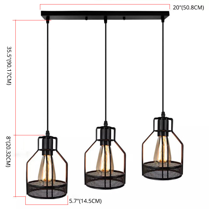 Black Metal Pendant Light - Industrial Retro Bird Cage Hanging Lamp for Restaurants