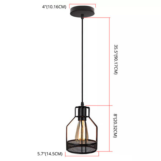 Black Metal Pendant Light - Industrial Retro Bird Cage Hanging Lamp for Restaurants