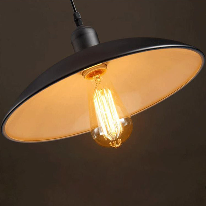 Industrial Retro Dome Shade Pendant Light - Black Metal Hanging Lamp, 1-Light