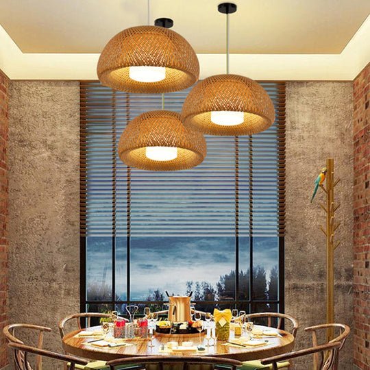 Bamboo Double-Decker Pendant Light with Milk White Glass Shade - Perfect for Restaurant Aisles