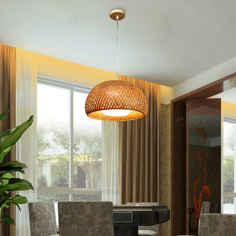 Bamboo Double-Decker Pendant Light with Milk White Glass Shade - Perfect for Restaurant Aisles