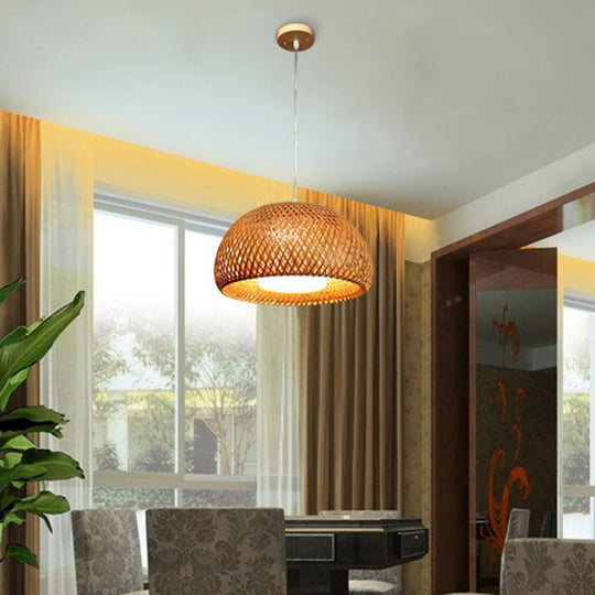 Bamboo Double-Decker Pendant Light with Milk White Glass Shade - Perfect for Restaurant Aisles