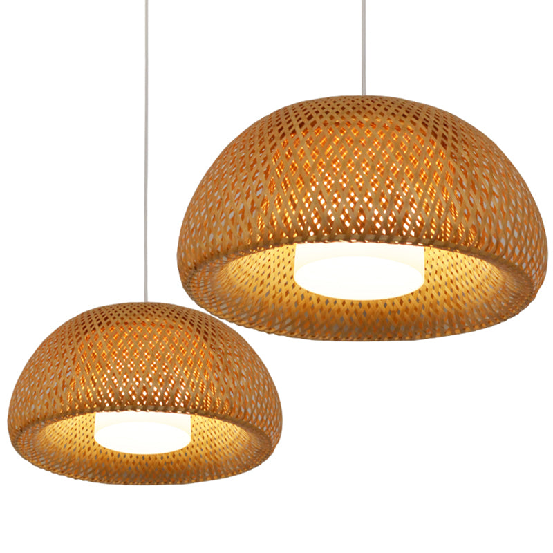 Bamboo Double-Decker Pendant Light with Milk White Glass Shade - Perfect for Restaurant Aisles