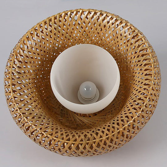 Bamboo Double-Decker Pendant Light with Milk White Glass Shade - Perfect for Restaurant Aisles