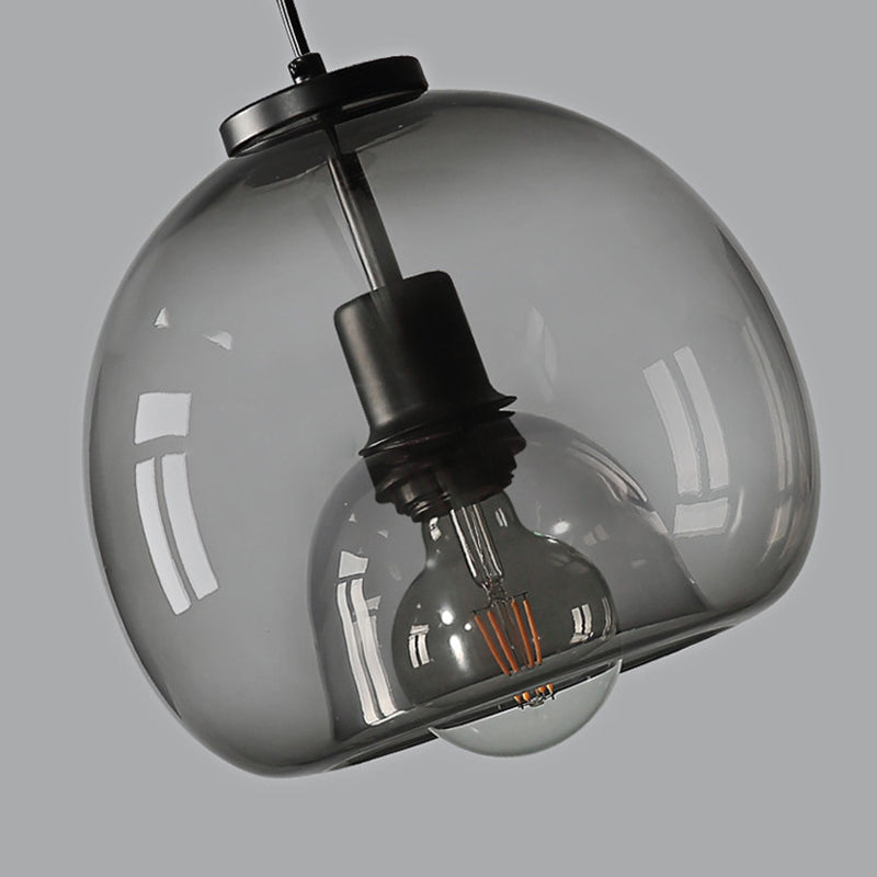 Smoke Grey Double Glass Suspension Pendant - 9 Inch Wide, Modern Style Light Fixture for Bars