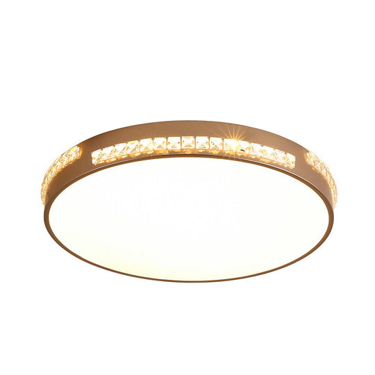 LED Bedroom Ceiling Light Fixture - Gold Flush Mount with Crystal Drum Shade (18”/21.5”) - Warm/3 Color Light