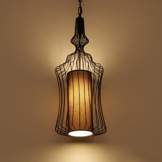 Vintage Black Metal Pendant Light - Oval/Gourd/Lantern Design - 1-Light