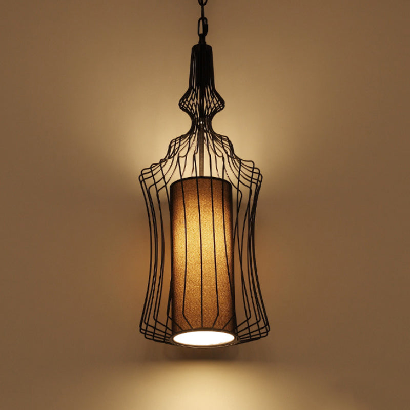 Vintage Black Metal Pendant Light - Oval/Gourd/Lantern Design - 1-Light