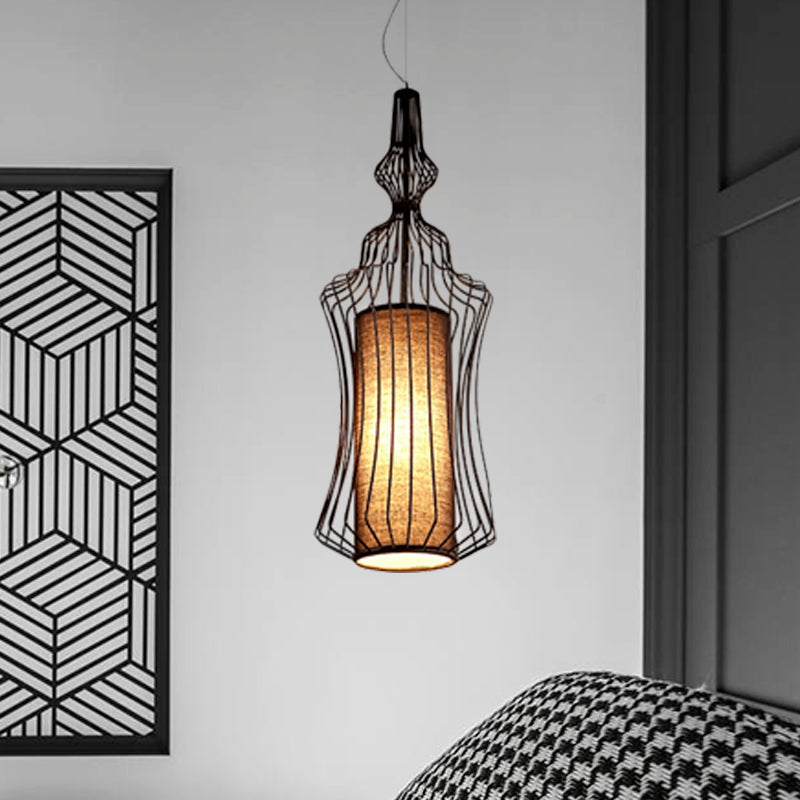 Vintage Black Metal Pendant Light - Oval/Gourd/Lantern Design - 1-Light