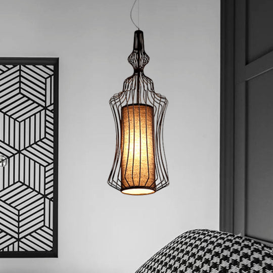 Vintage Black Metal Pendant Light - Oval/Gourd/Lantern Design - 1-Light