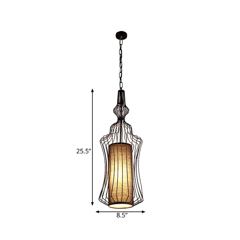 Vintage Black Metal Pendant Light - Oval/Gourd/Lantern Design - 1-Light