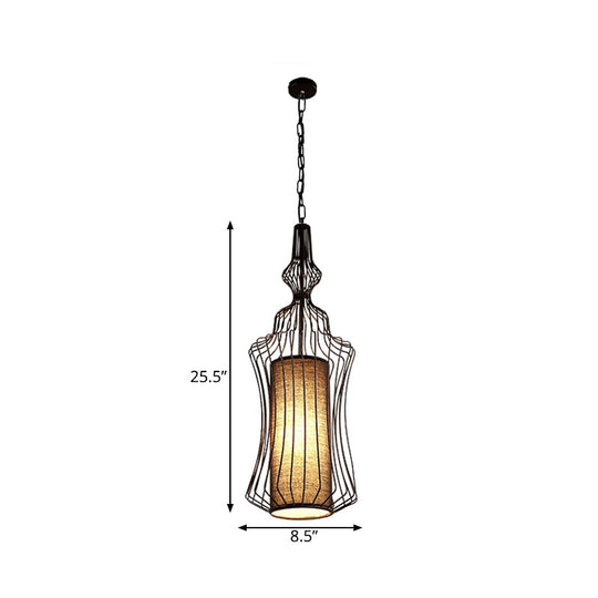 Vintage Black Metal Pendant Light - Oval/Gourd/Lantern Design - 1-Light