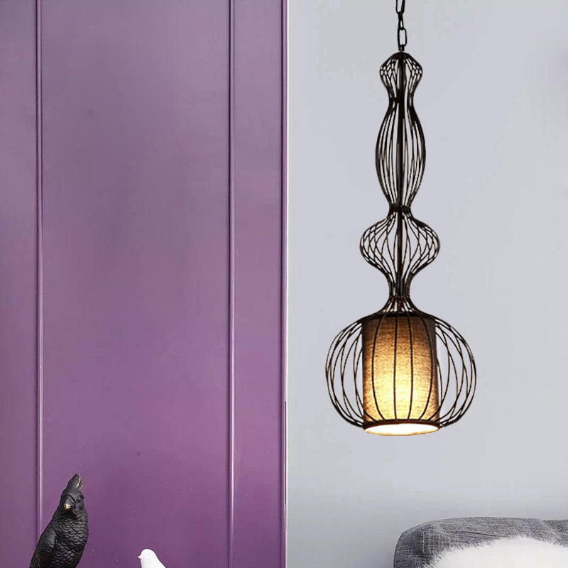 Vintage Black Metal Pendant Light - Oval/Gourd/Lantern Design - 1-Light