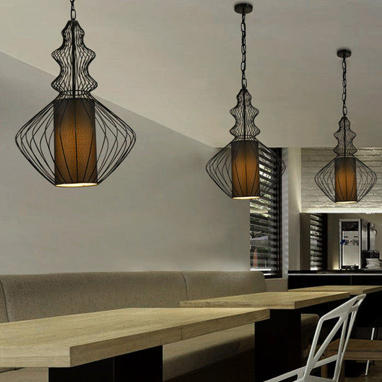 Vintage Black Metal Pendant Light - Oval/Gourd/Lantern Design - 1-Light