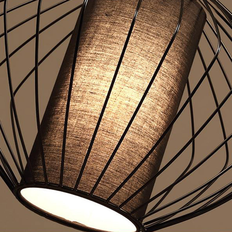 Vintage Black Metal Pendant Light - Oval/Gourd/Lantern Design - 1-Light