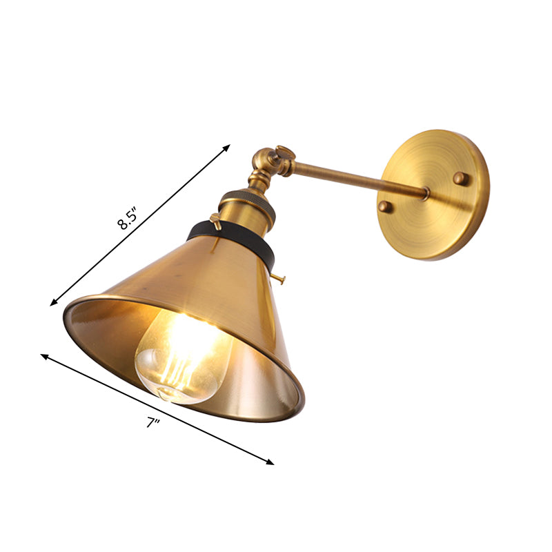 Industrial Style Metal Wall Lamp with Rotatable Barn/Cone Shade - Brass 1 Head Lighting Fixture for Kitchen