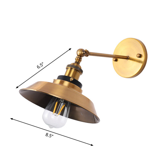Industrial Style Metal Wall Lamp with Rotatable Barn/Cone Shade - Brass 1 Head Lighting Fixture for Kitchen