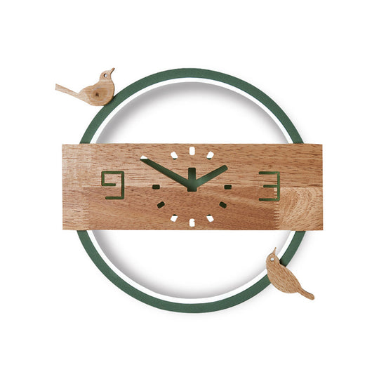 Ring LED Sconce Light with Wooden Clock | Bird Deco Kids Acrylic Wall Lamp