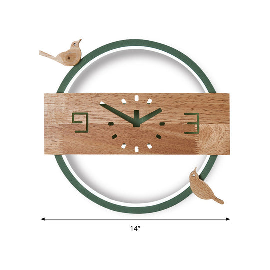 Ring LED Sconce Light with Wooden Clock | Bird Deco Kids Acrylic Wall Lamp