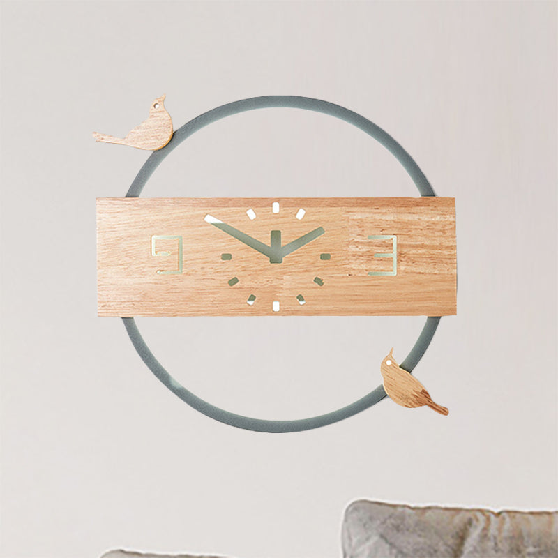 Ring LED Sconce Light with Wooden Clock | Bird Deco Kids Acrylic Wall Lamp