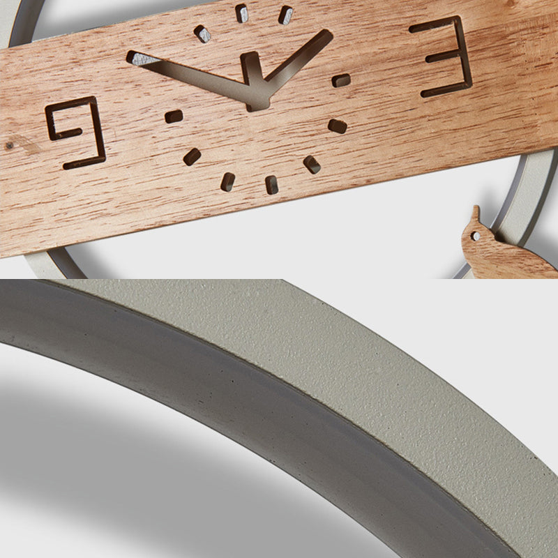 Ring LED Sconce Light with Wooden Clock | Bird Deco Kids Acrylic Wall Lamp