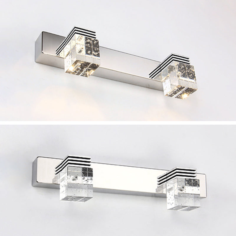 Modern Stainless Steel Bathroom Wall Light with Crystal Bubble Shade