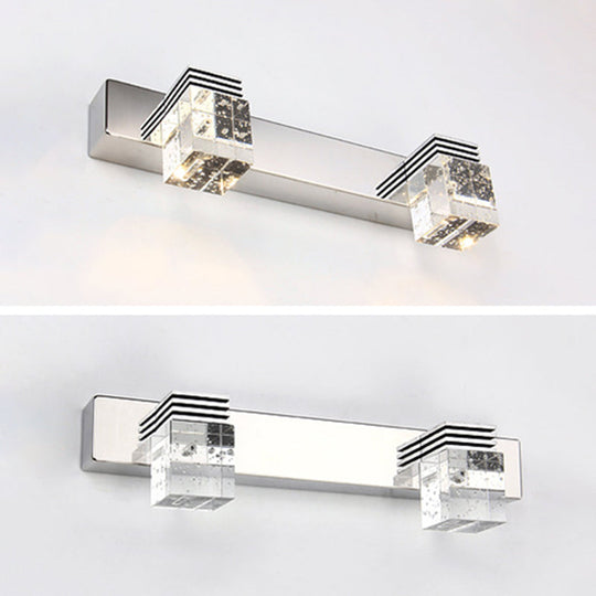 Modern Stainless Steel Bathroom Wall Light with Crystal Bubble Shade