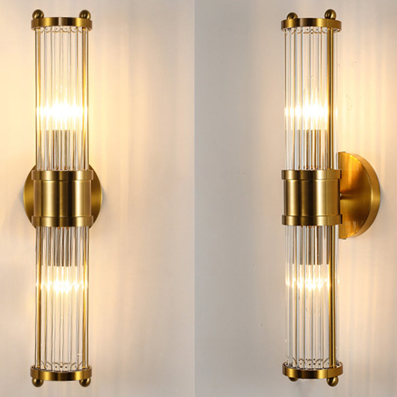 Gold Finish Crystal LED Bathroom Vanity Lights - 2 Head Wall Mount Lamp for Indoor Lighting