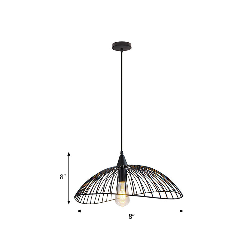 Industrial Style Metal Kitchen Suspension Light with Waveforms Design - Black, 8"/19.5" Dia, 1 Head