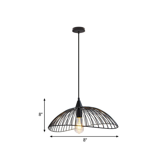Industrial Style Metal Kitchen Suspension Light with Waveforms Design - Black, 8"/19.5" Dia, 1 Head