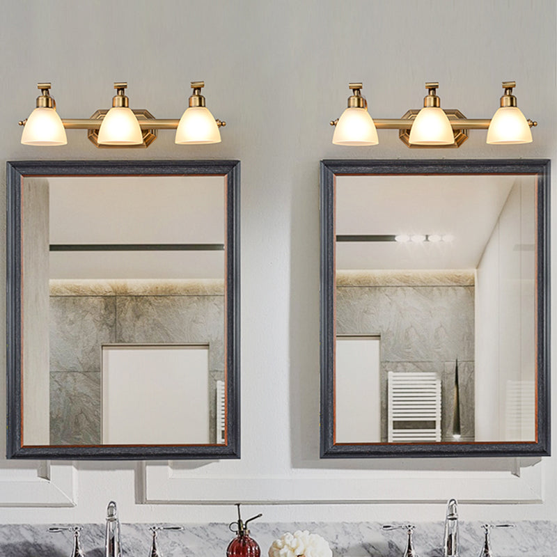 Brass LED Vanity Lighting for Makeup in Frosted Glass - American Bathroom Fixture