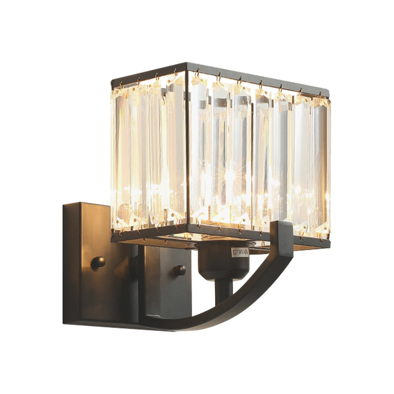 Modern Black/Gold Rectangle Wall Mount Sconce Light with Clear Crystal for Bedroom - 7"/18" W