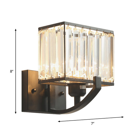 Modern Black/Gold Rectangle Wall Mount Sconce Light with Clear Crystal for Bedroom - 7"/18" W